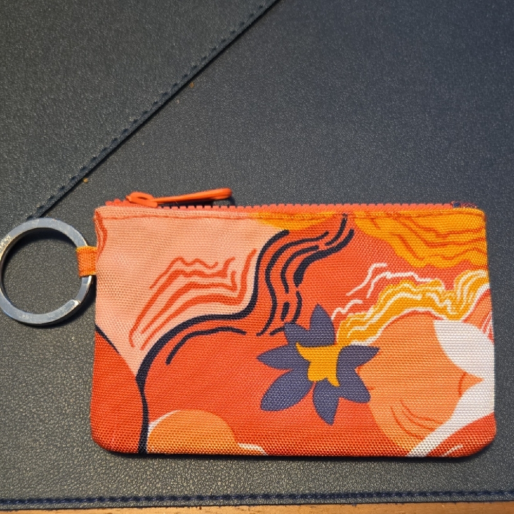 Vera Bradley Floral Key Ring Card Wallet Zipper Coral Zip ID Case